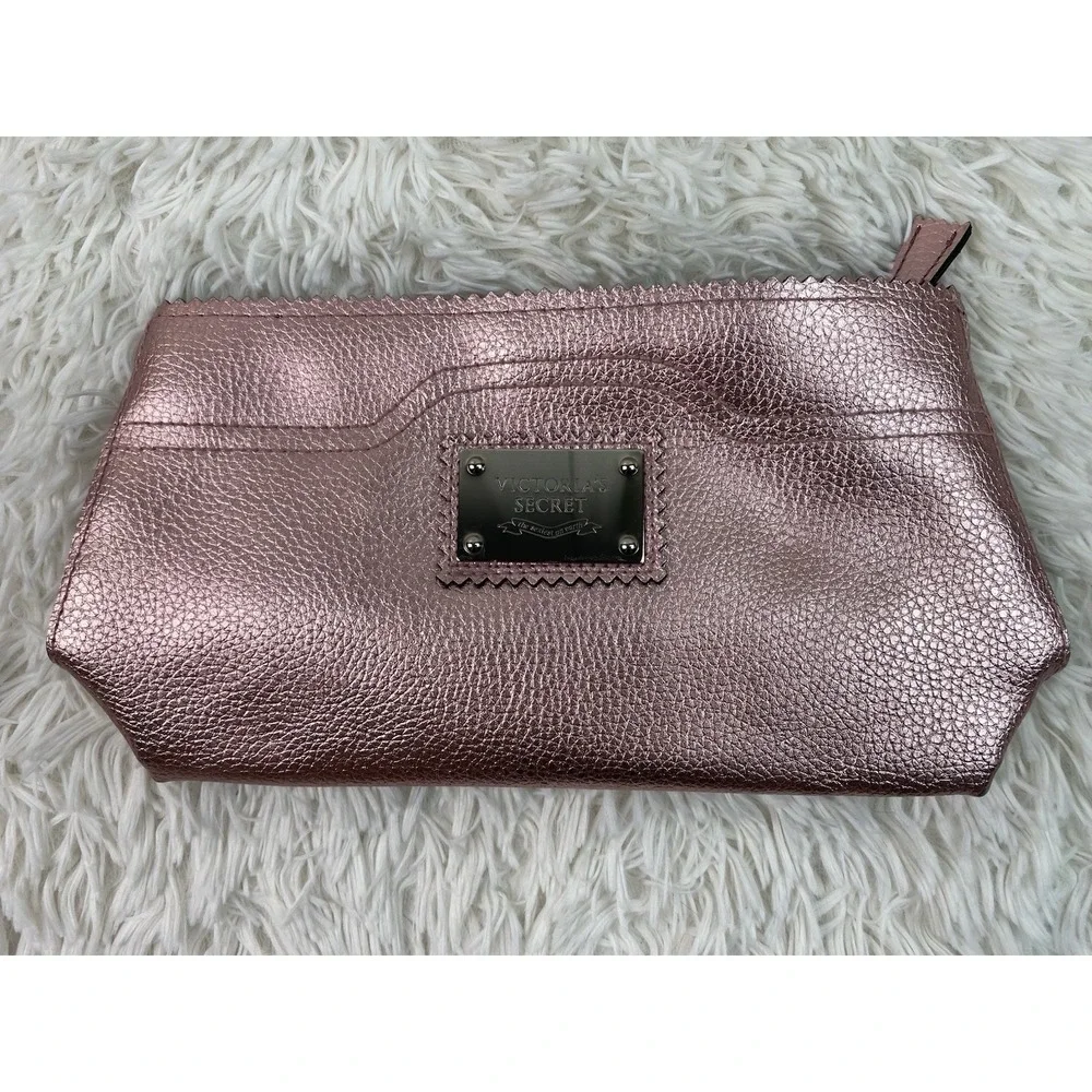 Victoria's Secret Metallic Pink Pebbled Cosmetic Makeup Bag Clutch Purse